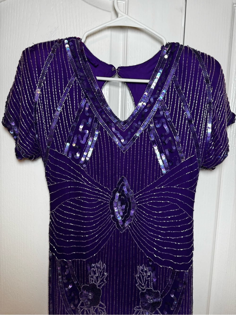 Scala Vintage Purple Sequin SilkBeaded Art Deco Flapper Mini Dress - Picture 6 of 10